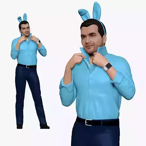 001179 man in blue colores rabbit ears