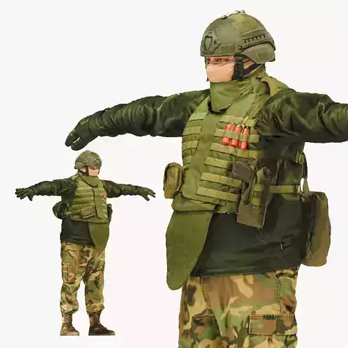 001184 soldier in T pose lowpoly
