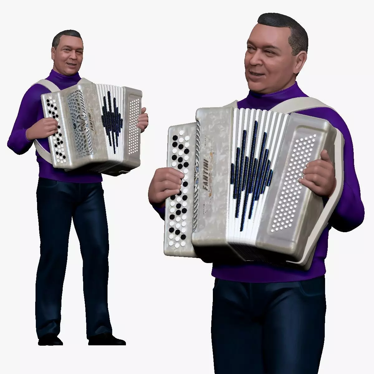 001191 man in purple tshirt and bayan in hands 3D model