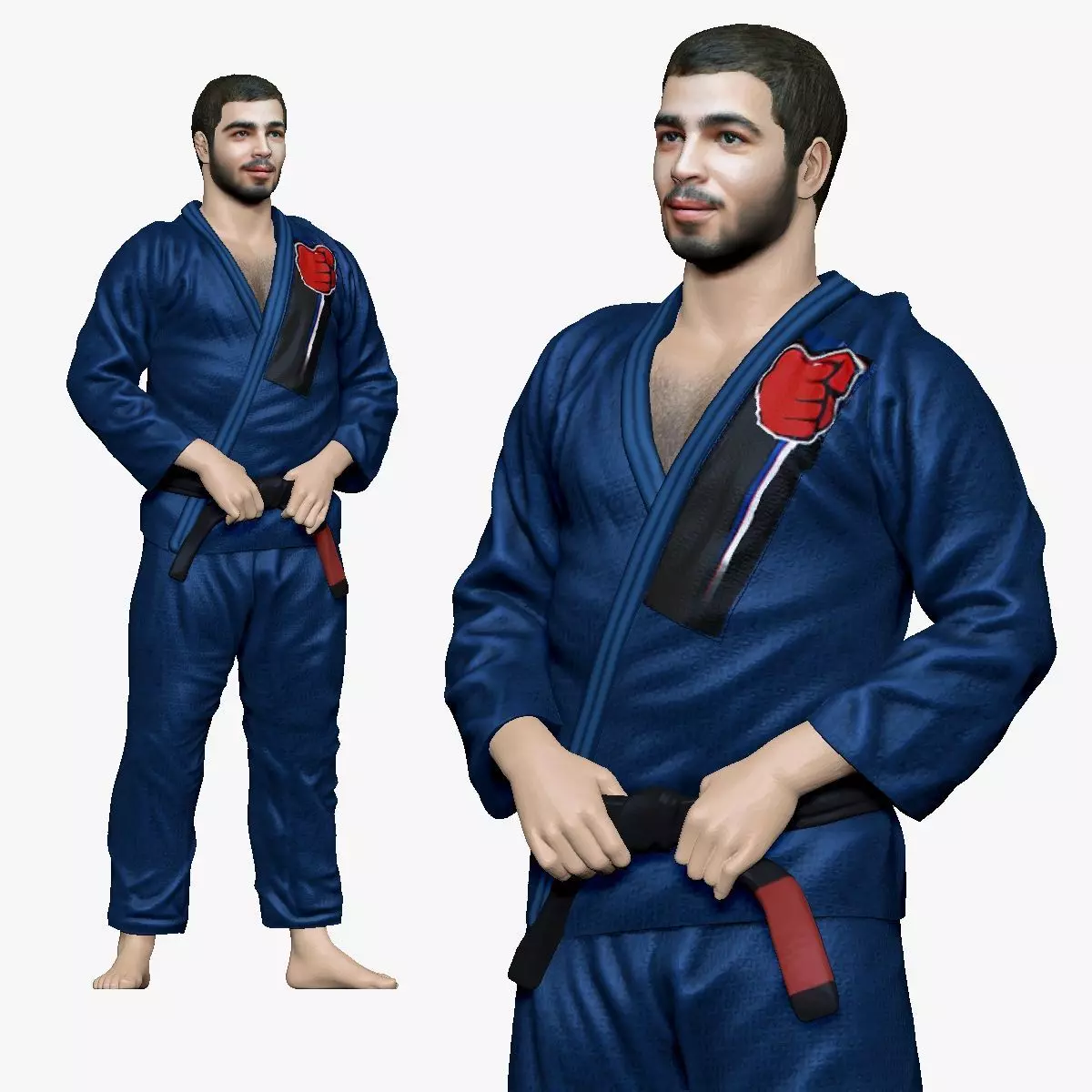 001195 judo man in blue kimono black belt 3dp 3D print model_0