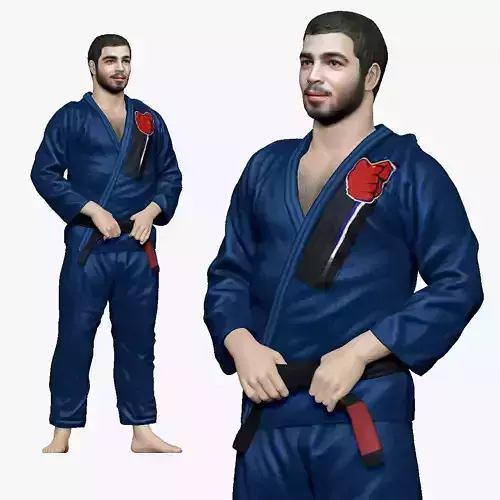 001195 judo man in blue kimono black belt 3dp