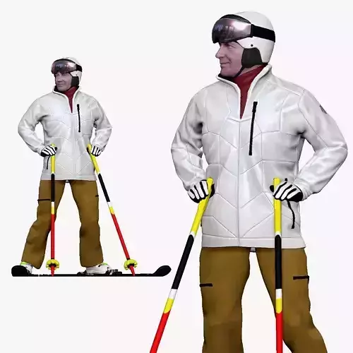 001200 skiman in white jacket khaki pants