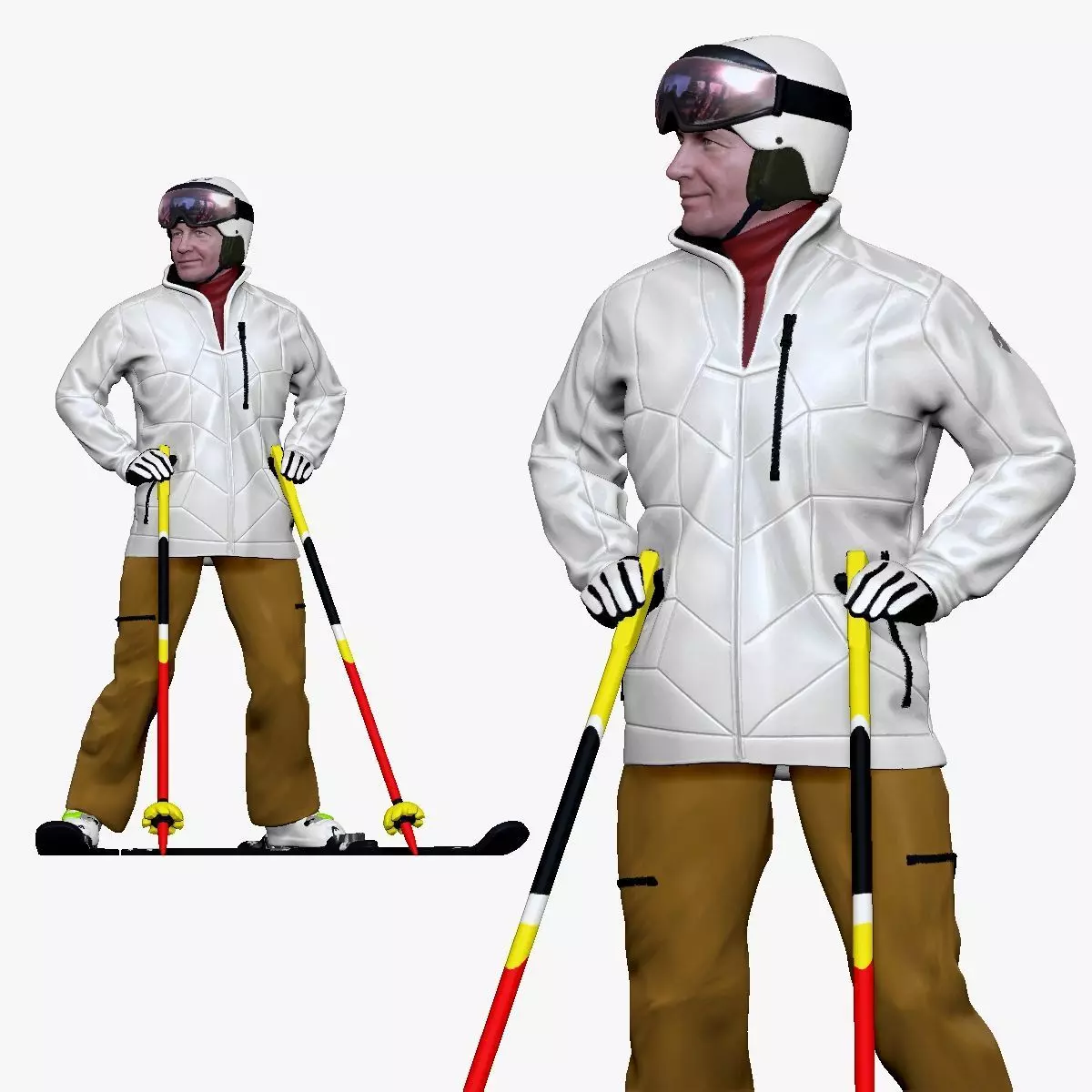 001200 Skier in White Jacket and Khaki Pants 3D print model