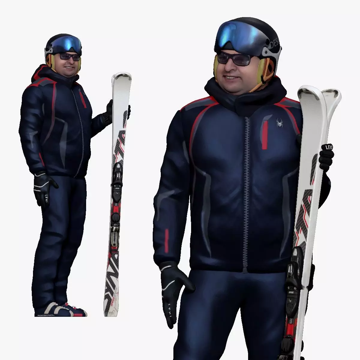 001201 Smiling Skier Holding Skis 3D print model