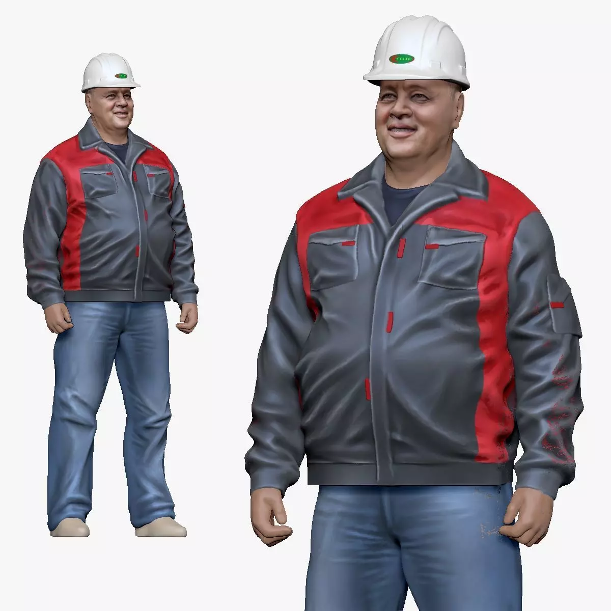 001204 worker man in gray special suit and helmet 3dp 3D print model