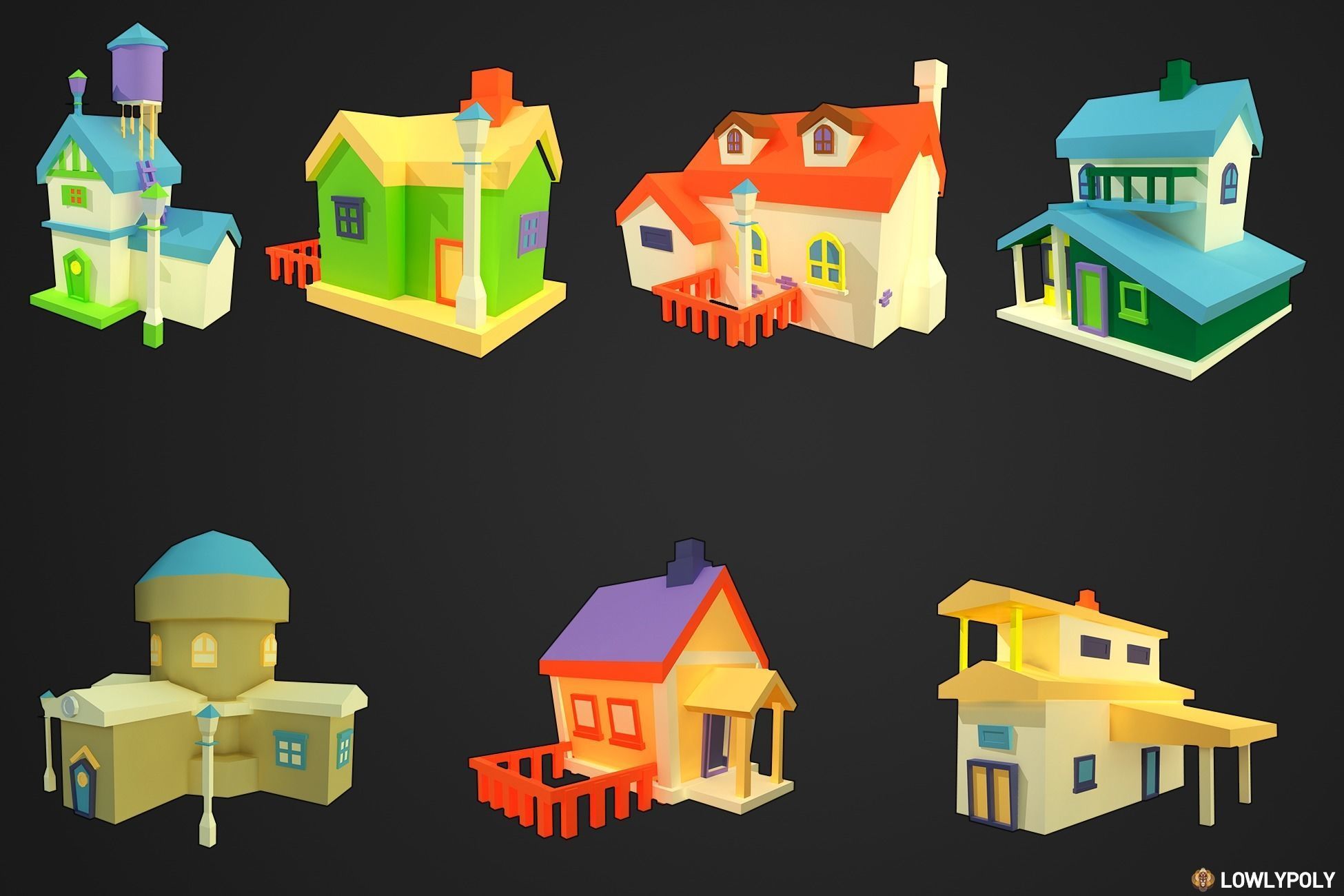Simple Houses Low-poly 3D model_8