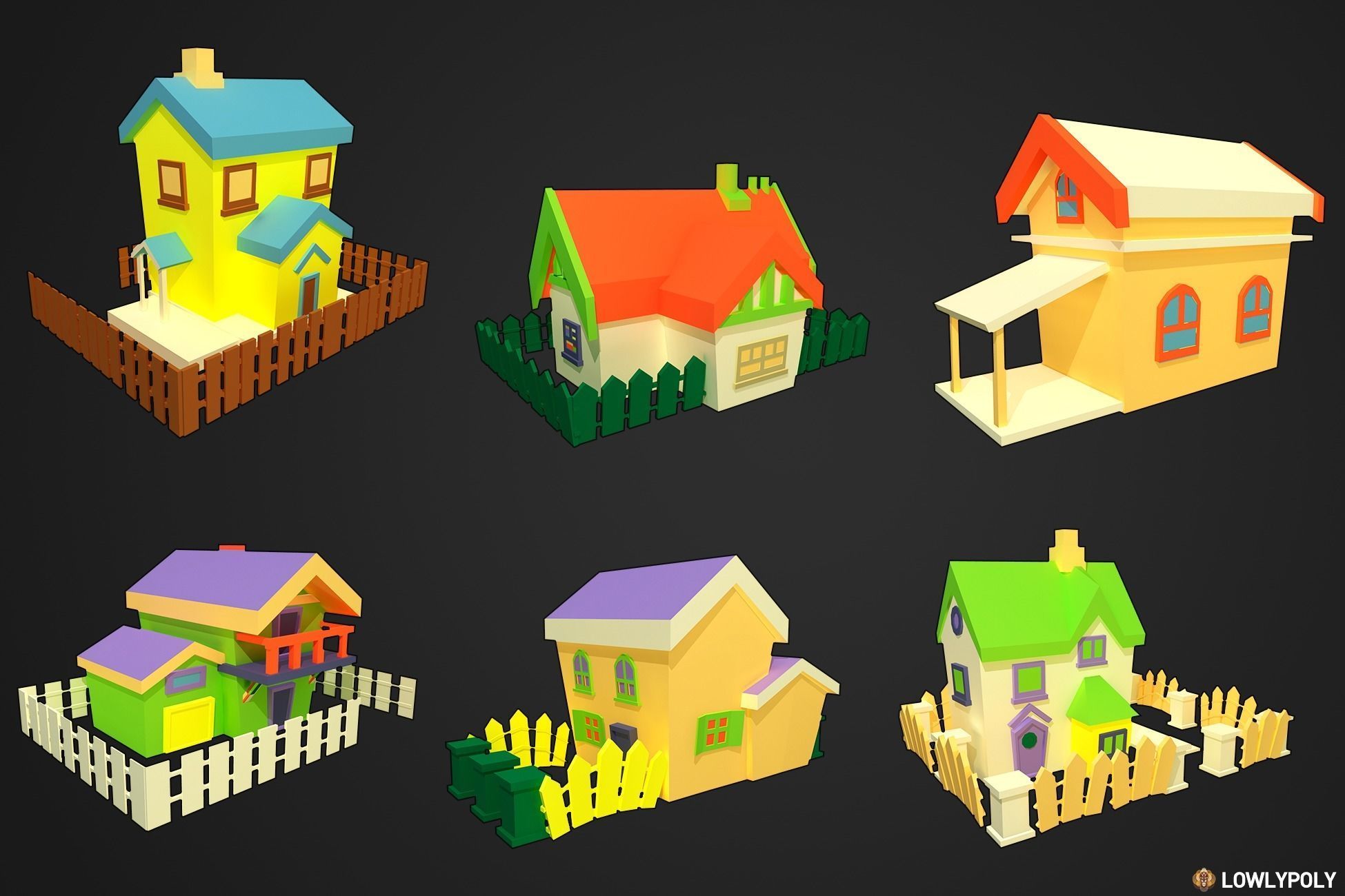 Simple Houses Low-poly 3D model_2