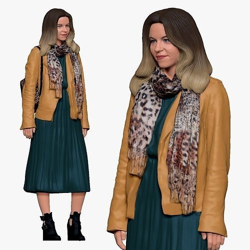 001233 woman in long green dress and yellow jacket 3dp 3D print model