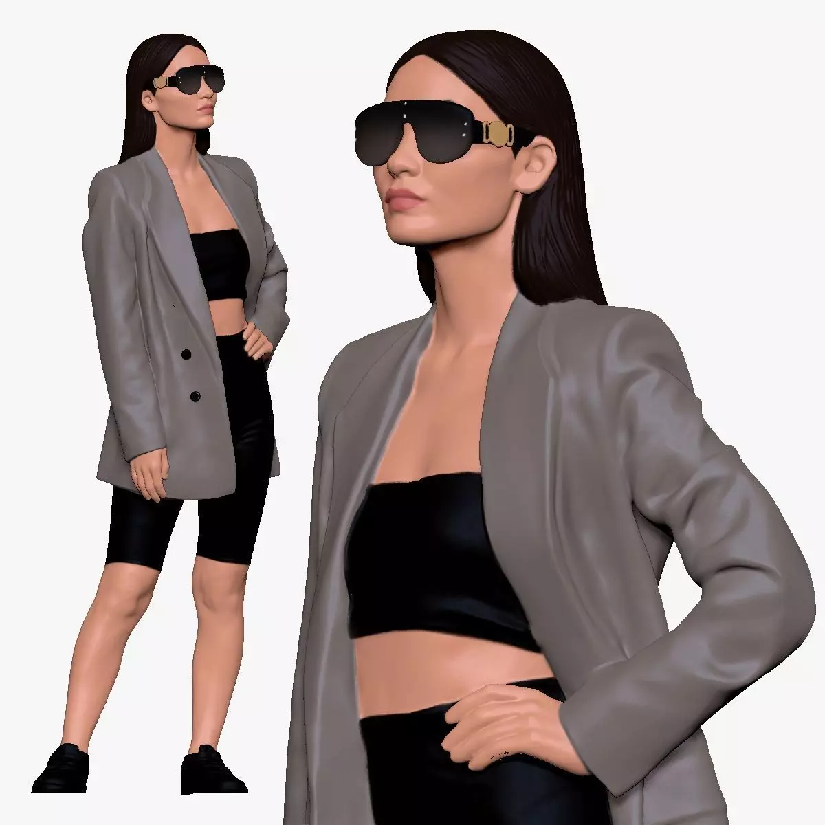001243 Woman in Large Glasses and Gray Coat 3D model
