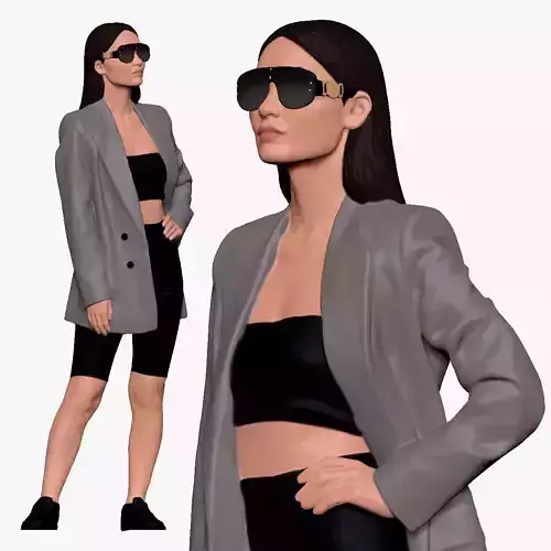 001243 woman in big glasses and gray coat