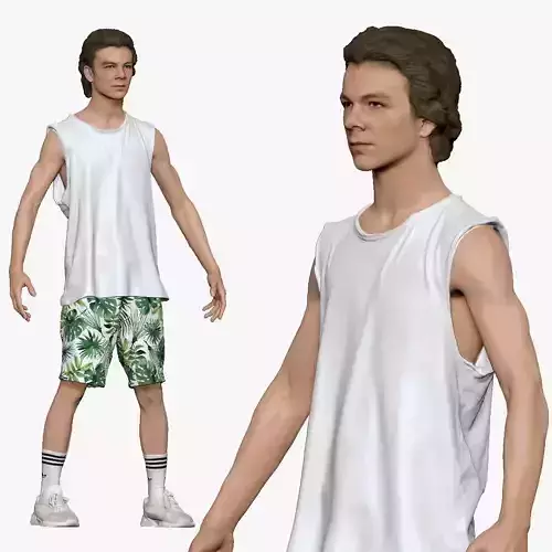 001247 junior boy in tank top palm shirts A pose