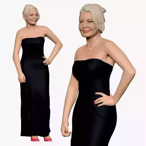 001249 woman in age in long black dress pink shoes 3dp