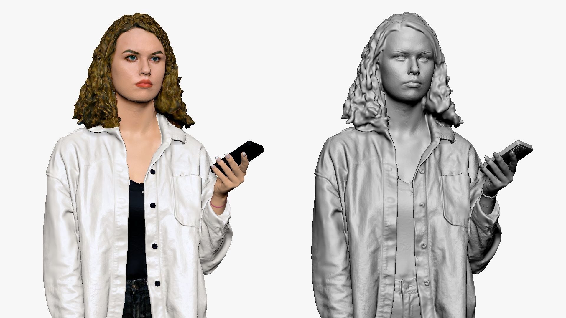 001255 woman in white top red hairs phone in hand 3dp 3D print model_5