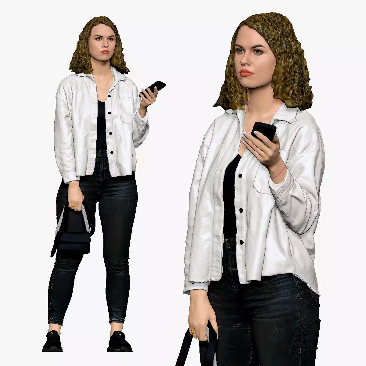 001255 woman in white top red hairs phone in hand 3dp 3D print model_0