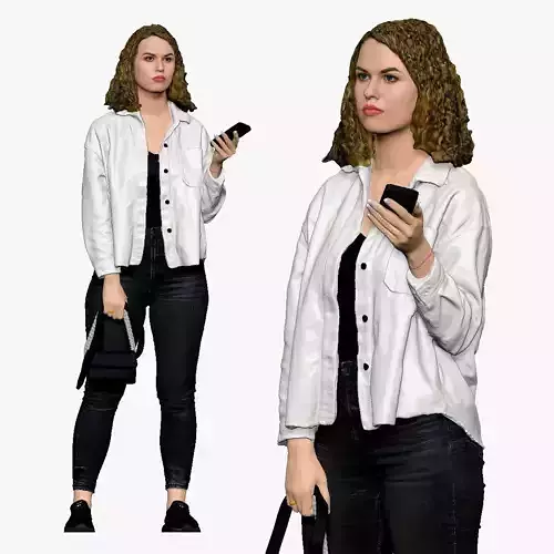 001255 woman in white top red hairs phone in hand 3dp