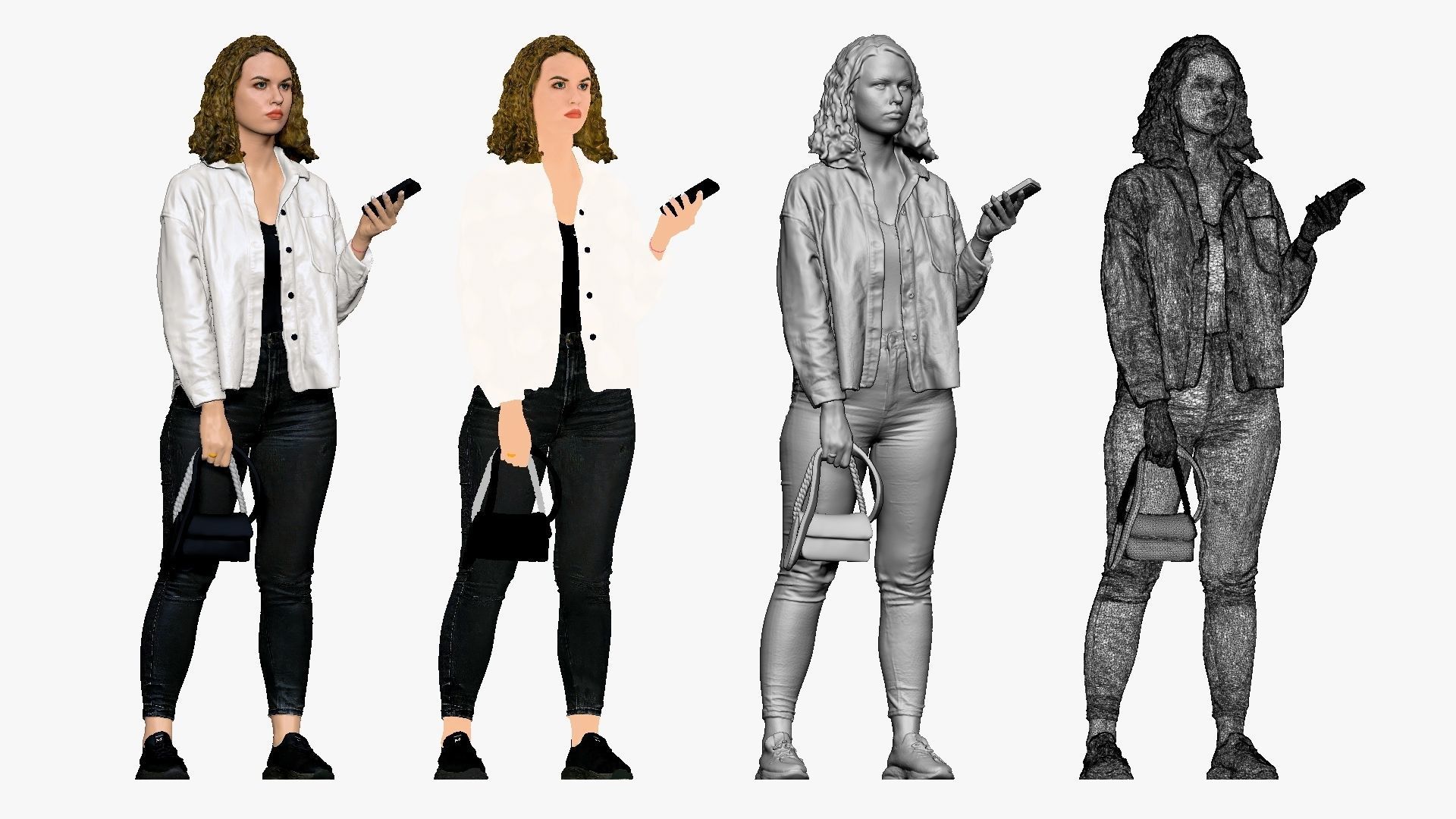 001255 woman in white top red hairs phone in hand 3dp 3D print model_1