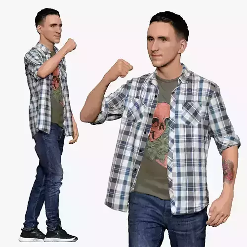 001256 guy in tshirt holding hand as a singer