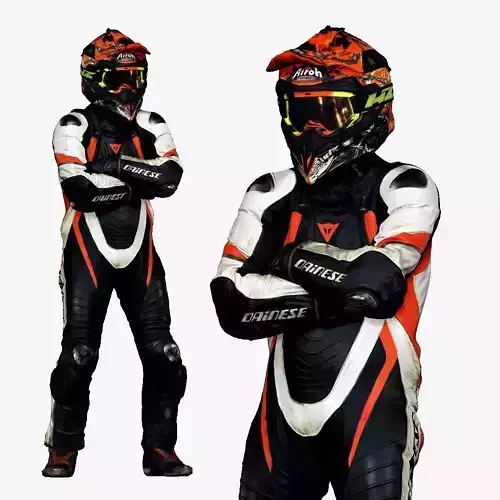 001263 man in black white orange biker suit 3D model