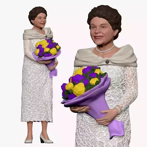 001268 smiling old woman in white dress and flowers