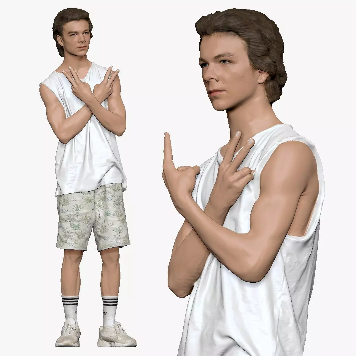 001269 junior boy in tank top palm shirts cool pose 3D model
