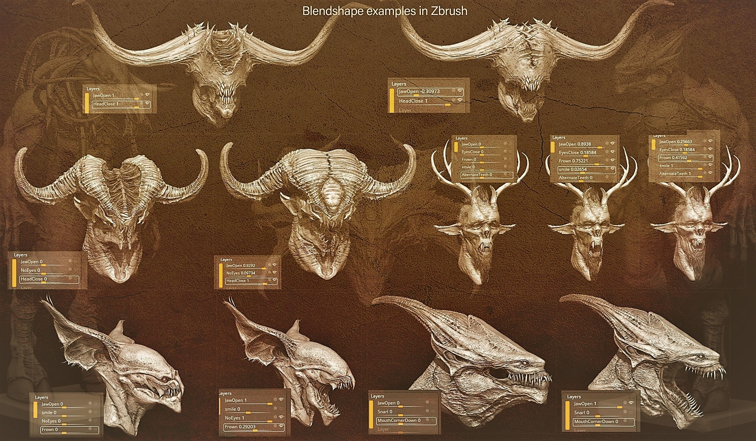 DEMON part one  52 Heads with Blendshapes 3D model_6