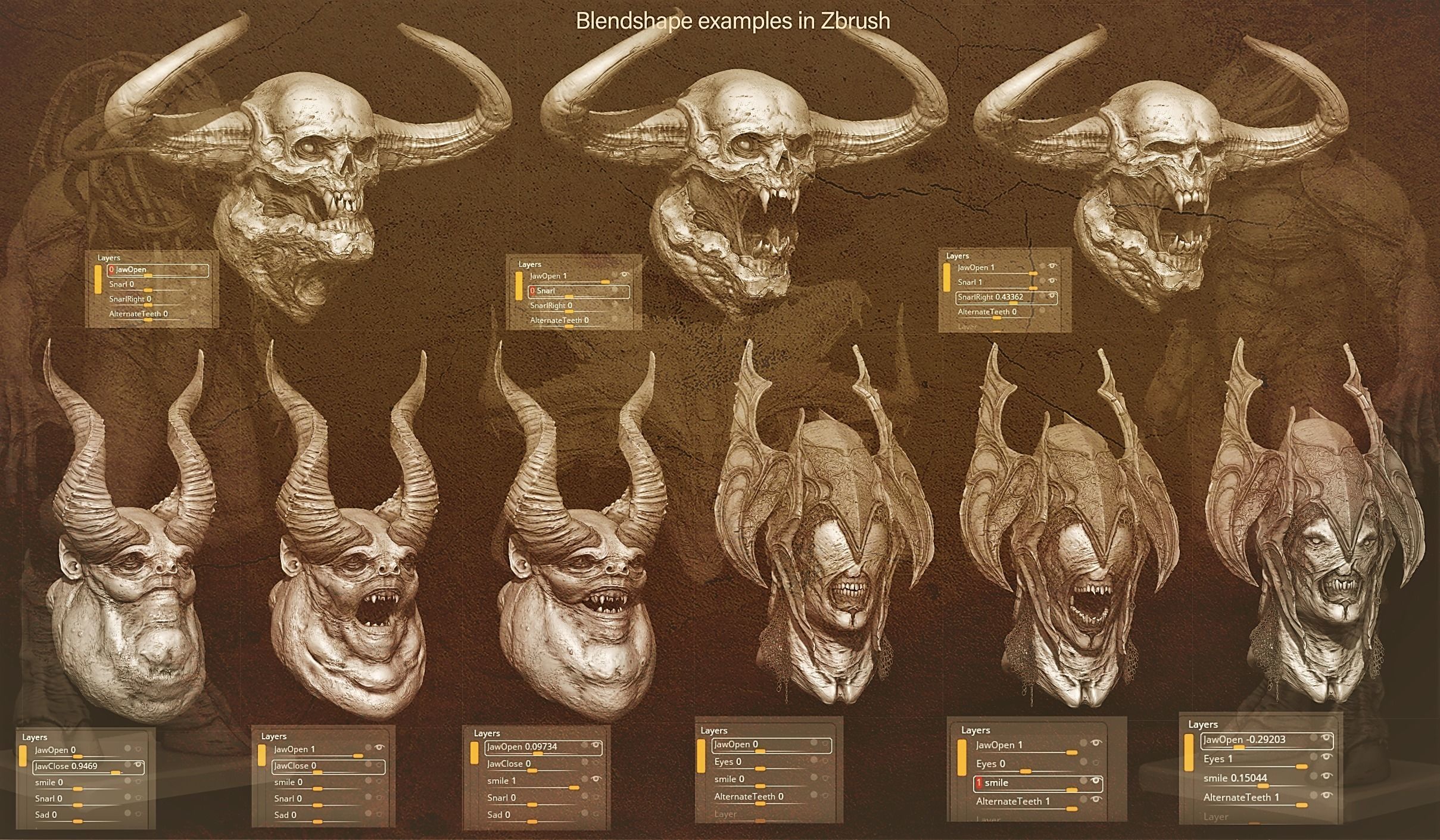 DEMON part one  52 Heads with Blendshapes 3D model_5