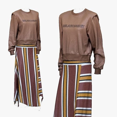 001283 pinkbrown blouse and yellow lined skirt Low-poly 3D model