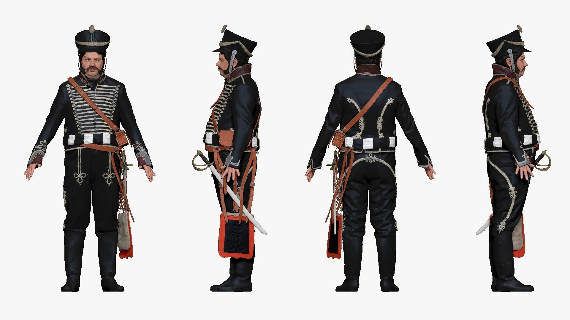 001288 man from the tv show in black old uniform low poly Low-poly 3D model_3