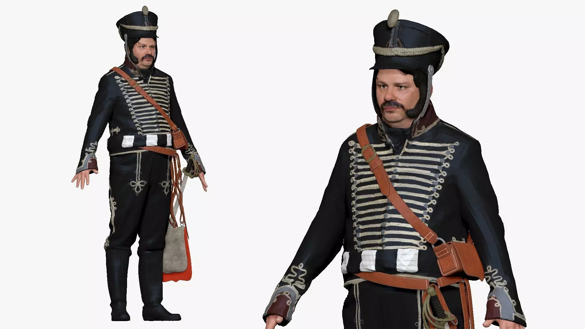 001288 man from the tv show in black old uniform low poly Low-poly 3D model_0