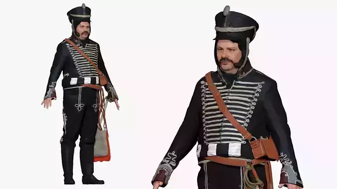 001288 man from the tv show in black old uniform low poly