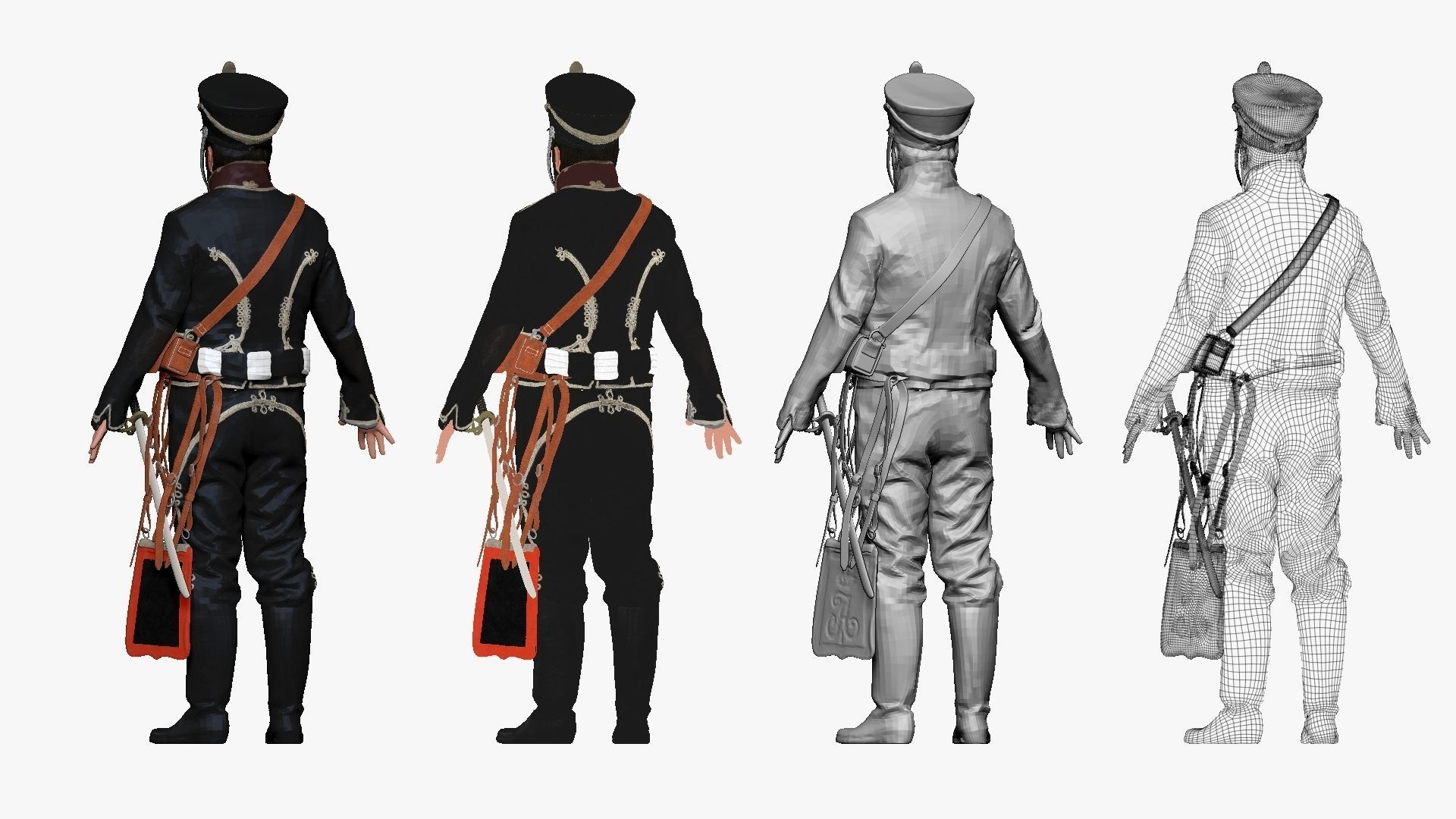 001288 man from the tv show in black old uniform low poly Low-poly 3D model_2