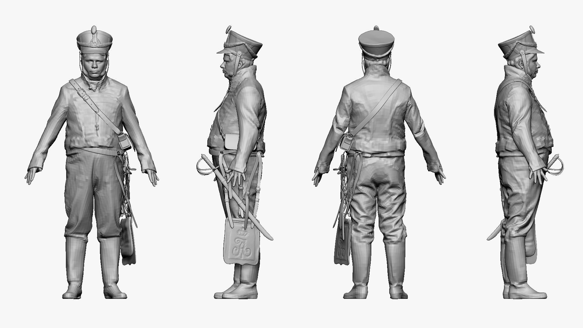 001288 man from the tv show in black old uniform low poly Low-poly 3D model_4