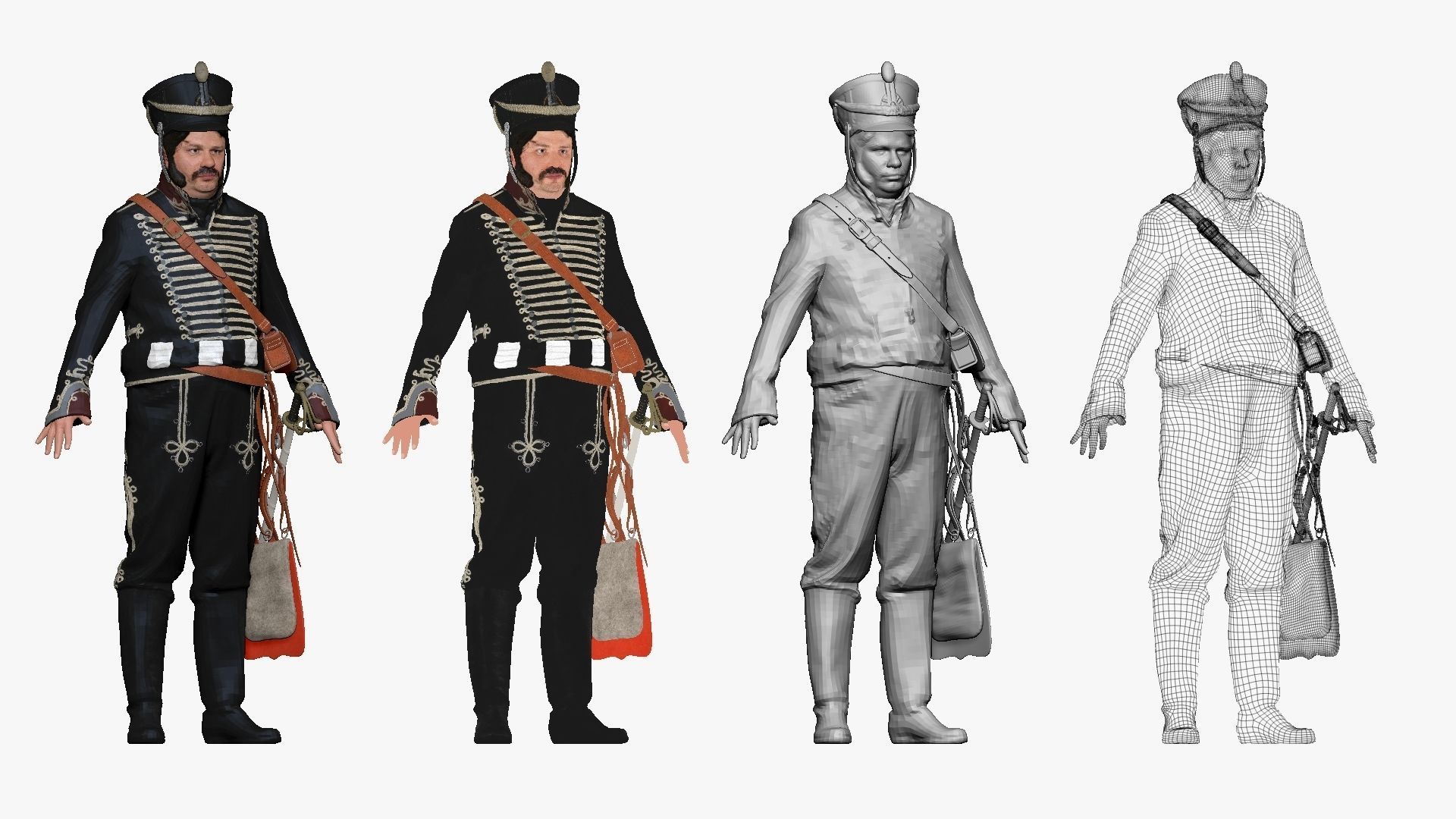 001288 man from the tv show in black old uniform low poly Low-poly 3D model_1