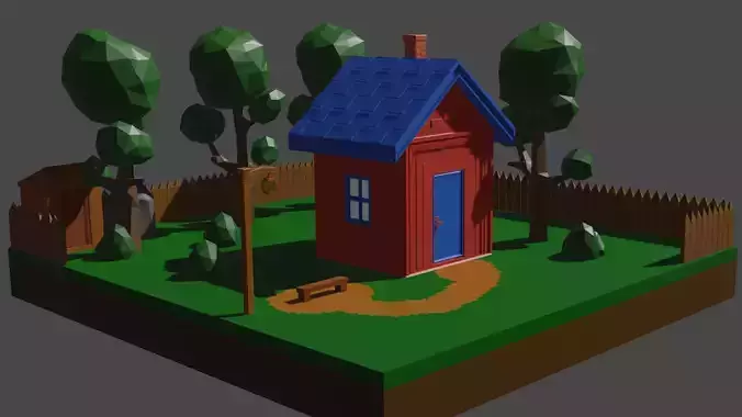 catoon house model in bek Low-poly 3D model