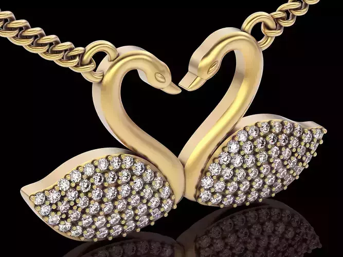 Swans pendant gold printable jewelry 3D model