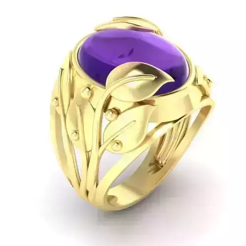  ring  oval cabochon and leaves 3D print model