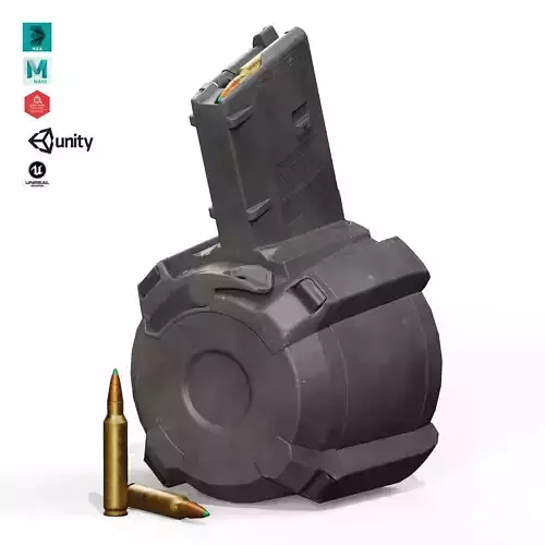 AR15 Round Drum Magazine Low-poly 3D model