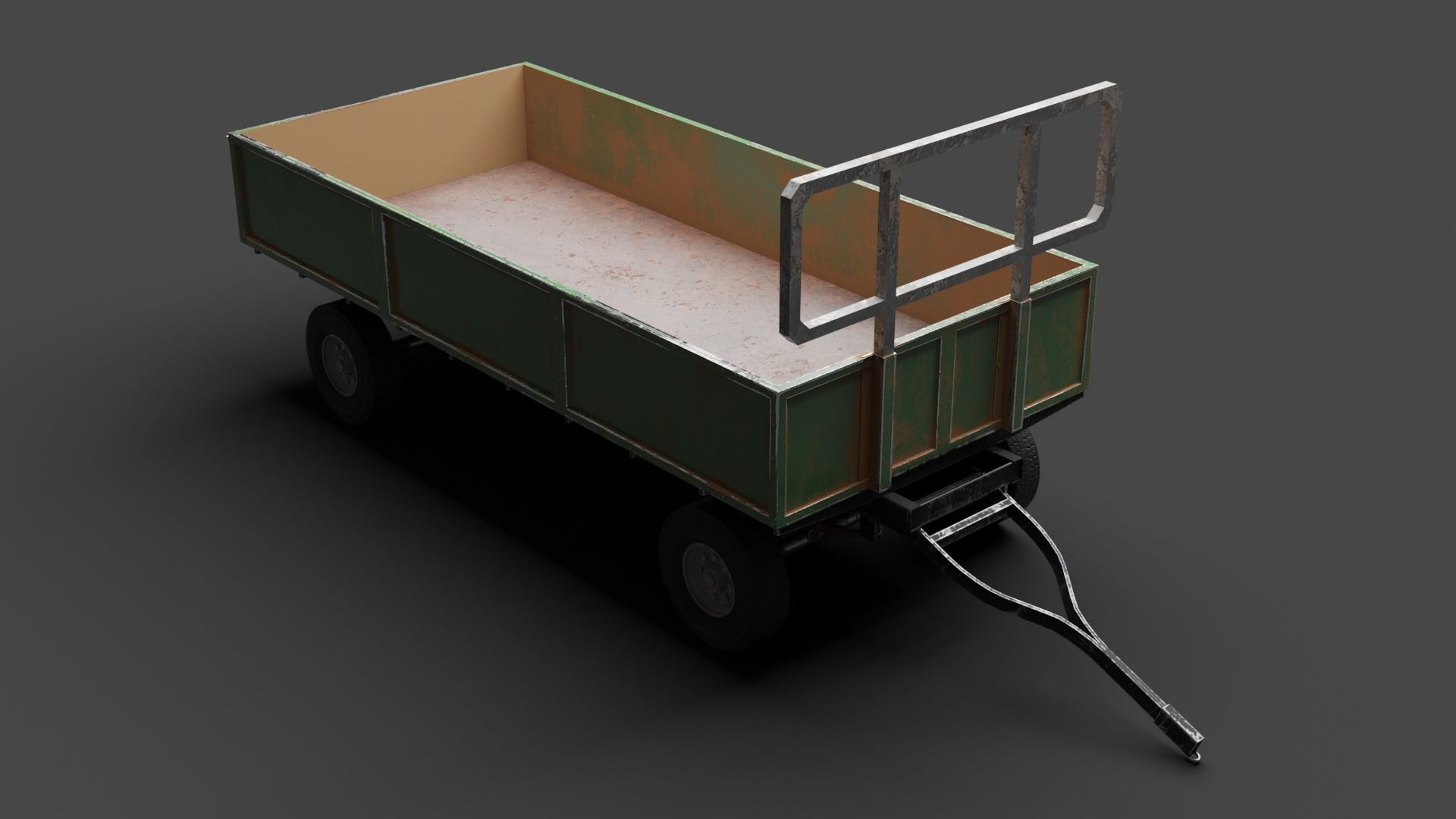Dusty Agricultural Trailer Low-poly 3D model_1