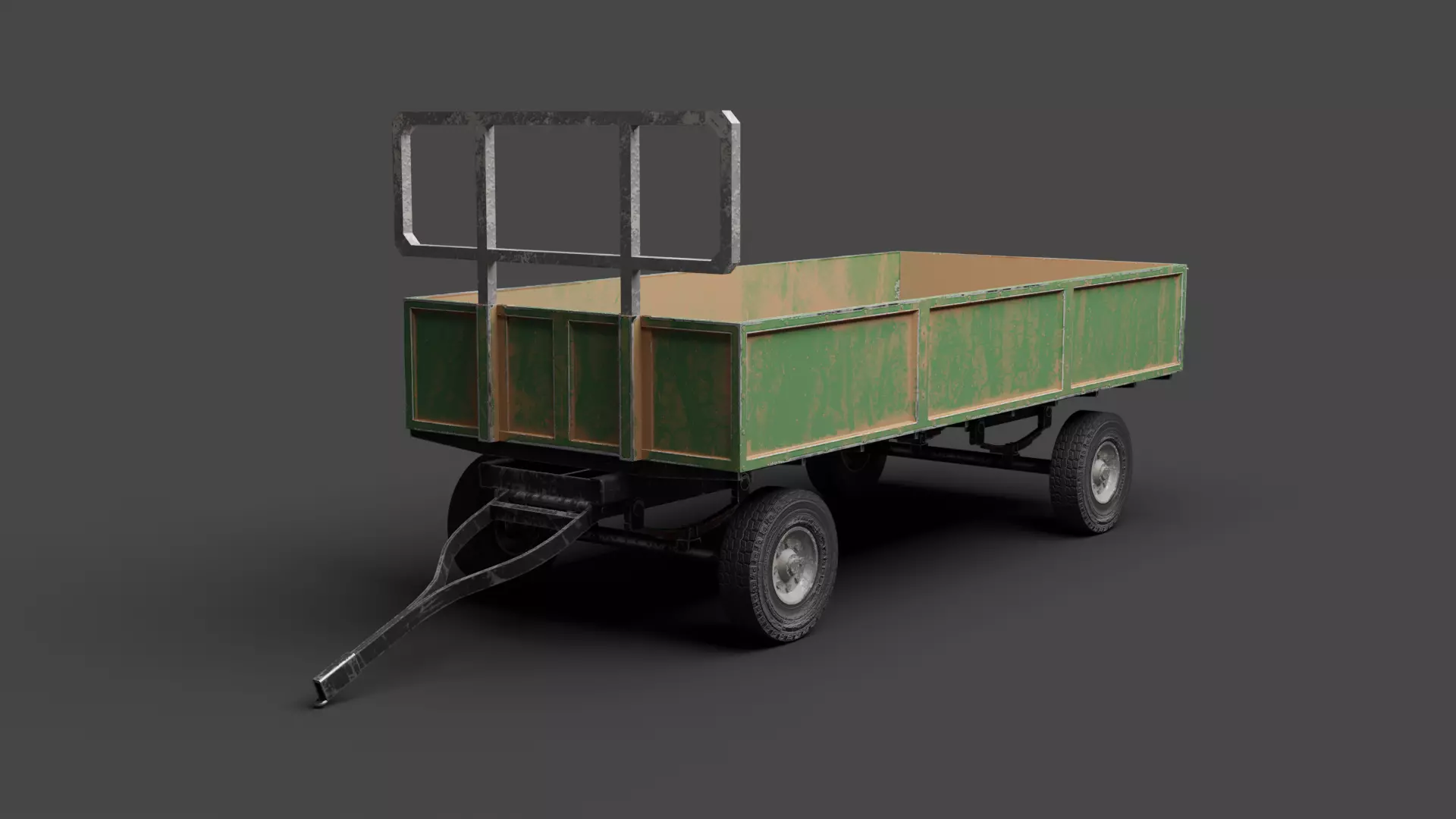Dusty Agricultural Trailer Low-poly 3D model_0