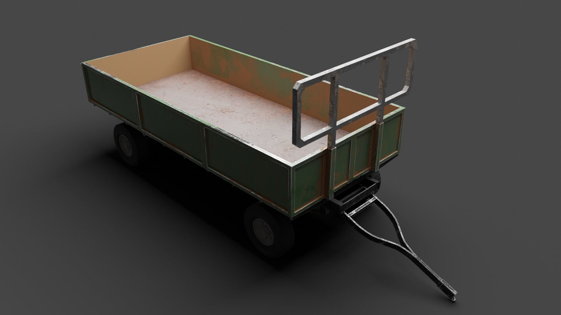 Dusty Agricultural Trailer Low-poly 3D model_3