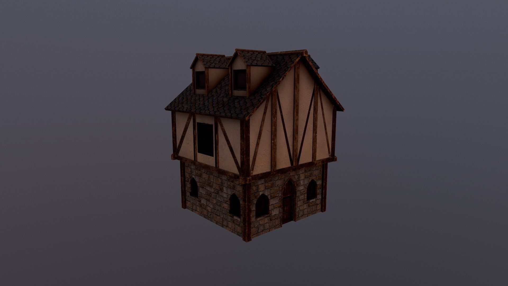 Medieval Village House 3 Low-poly 3D model_11