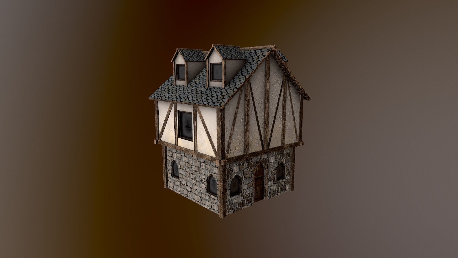 Medieval Village House 3 Low-poly 3D model_26