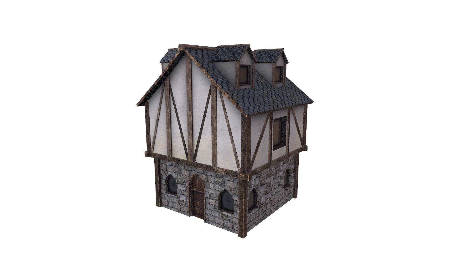 Medieval Village House 3 Low-poly 3D model_4