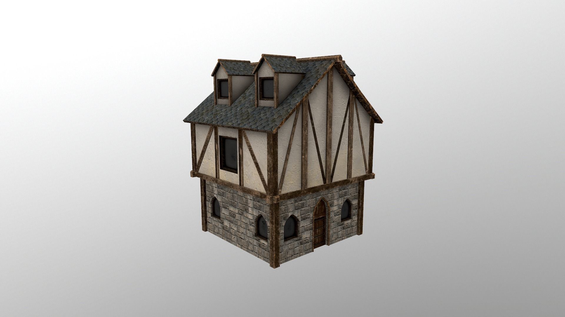 Medieval Village House 3 Low-poly 3D model_13