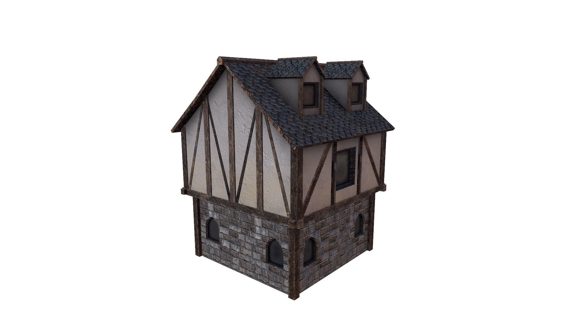Medieval Village House 3 Low-poly 3D model_2
