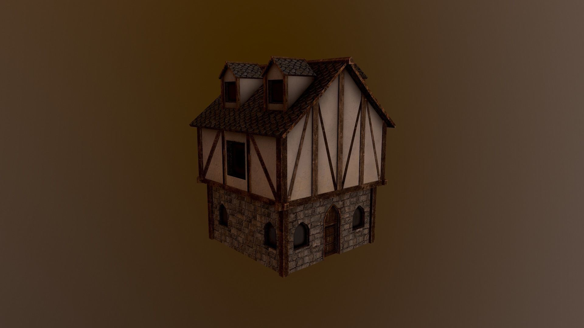 Medieval Village House 3 Low-poly 3D model_8