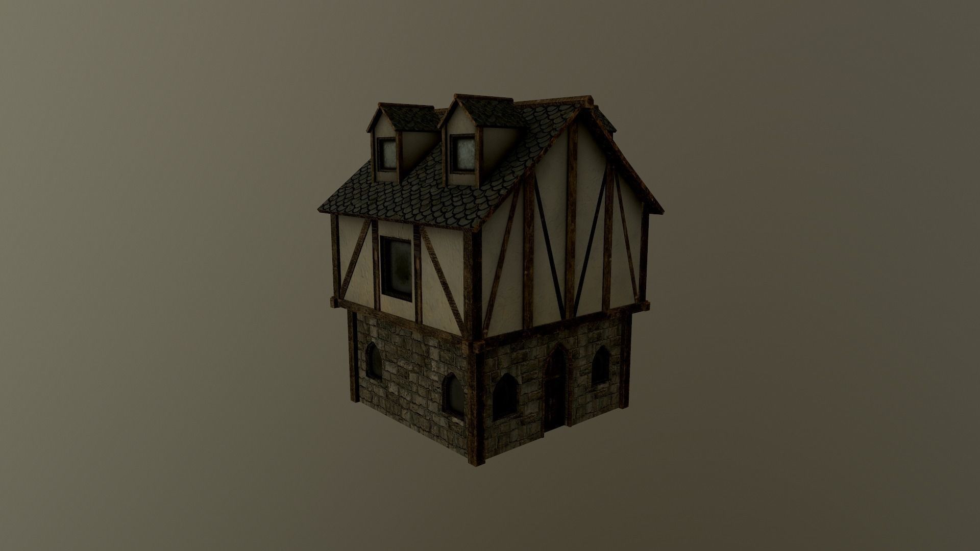 Medieval Village House 3 Low-poly 3D model_16