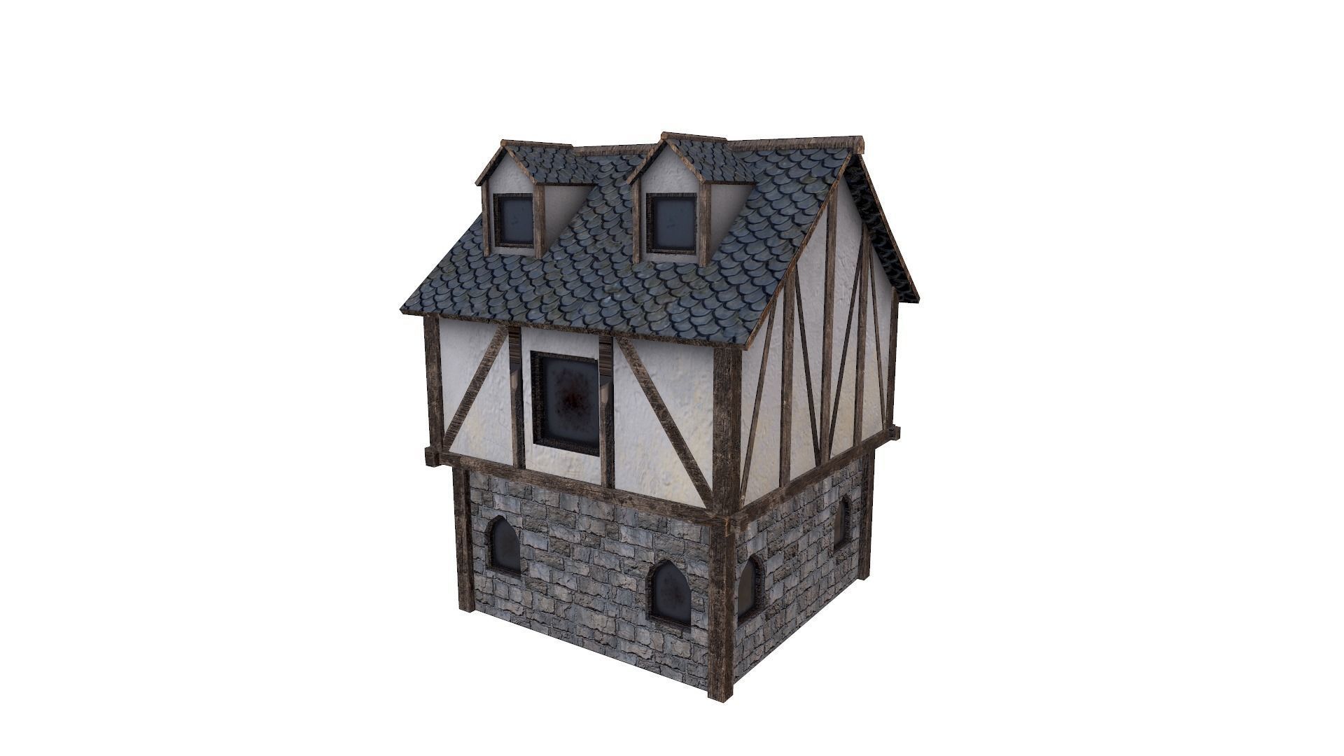 Medieval Village House 3 Low-poly 3D model_3