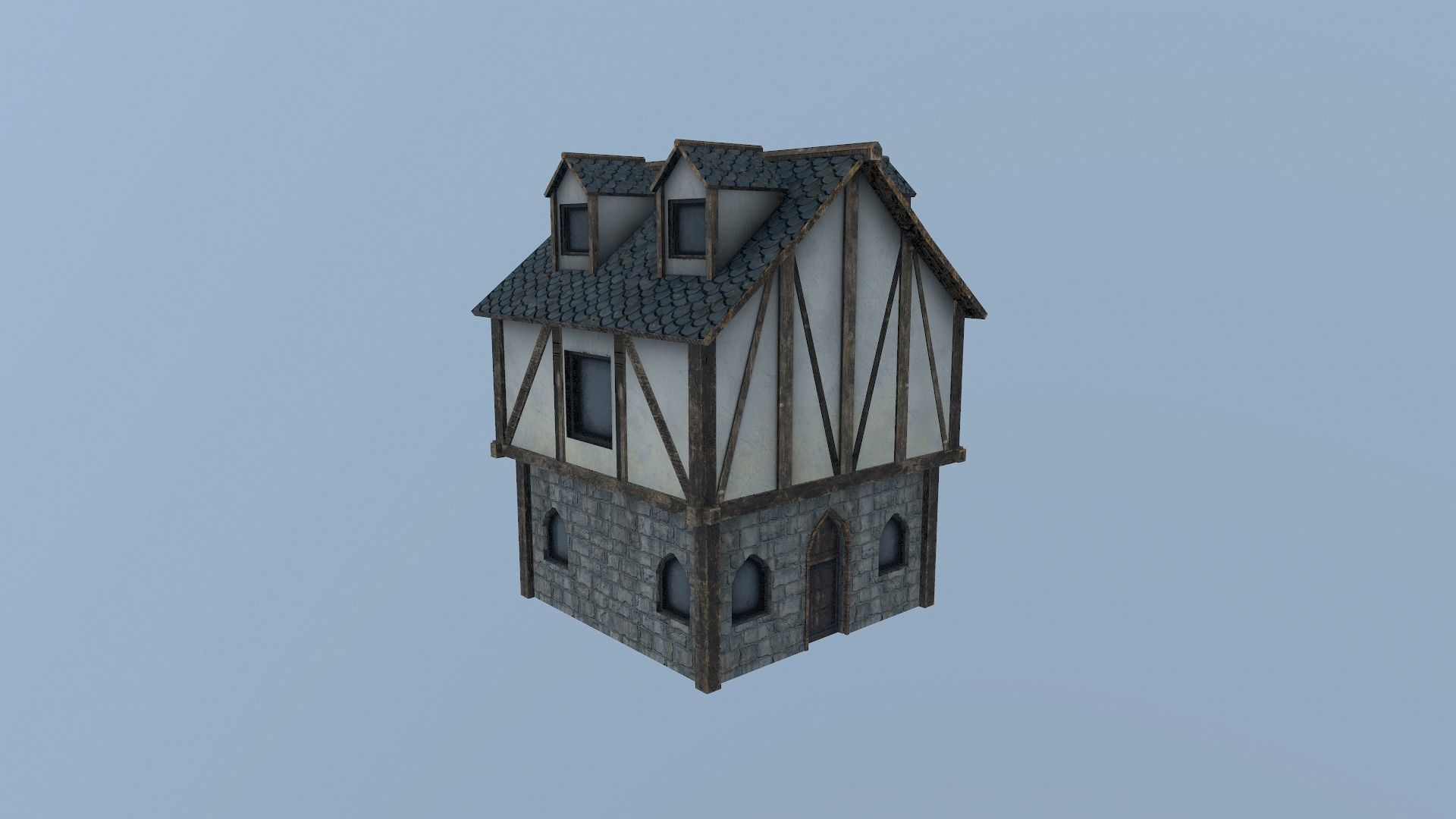 Medieval Village House 3 Low-poly 3D model_6