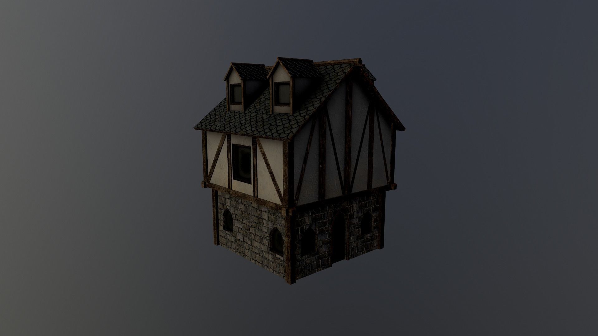 Medieval Village House 3 Low-poly 3D model_10